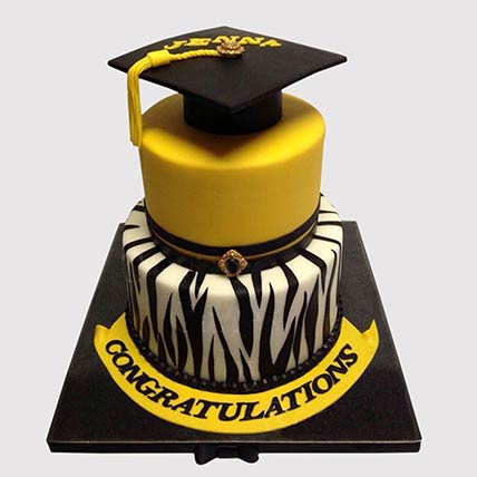 Black and Yellow Graduation Black Forest Cake