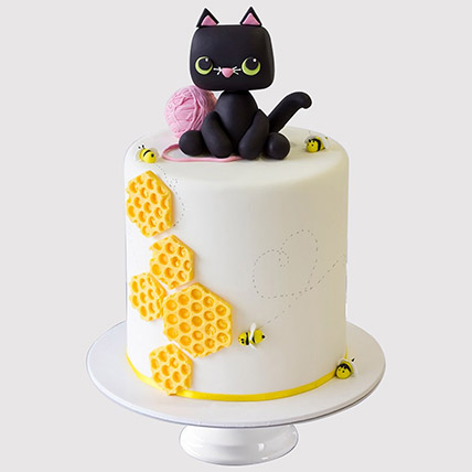 Cat Playing Designer Black Forest Cake