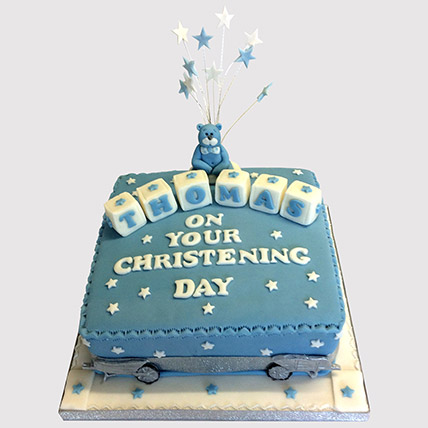 Designer Blue Christening Butterscotch Cake