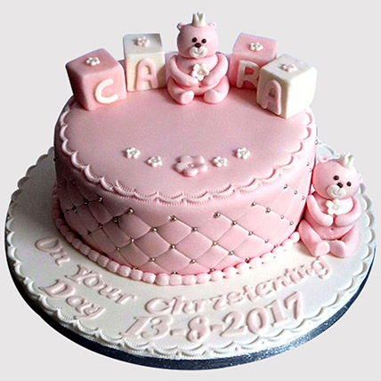 Designer Pink Christening Black Forest Cake