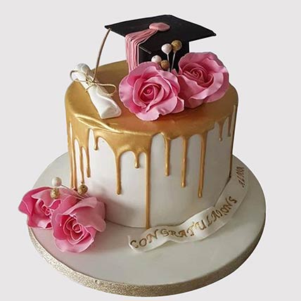 Floral Graduation Butterscotch Cake