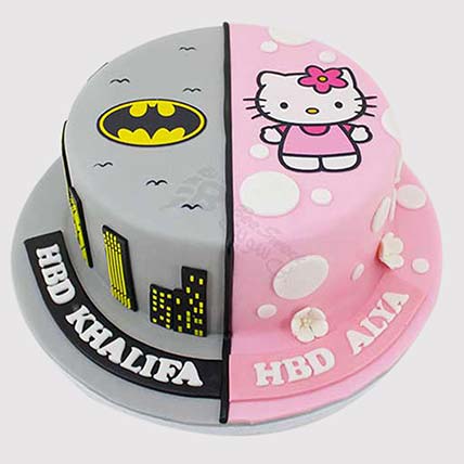 Hello Kitty and Batman Theme Vanilla Cake