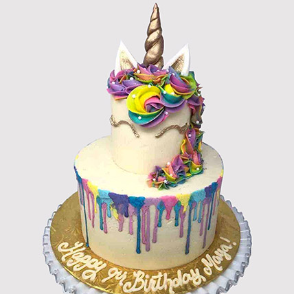 Layered Colourful Unicorn Vanilla Cake