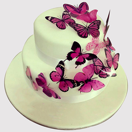 Pink Butterfly 2 Tier Butterscotch Cake