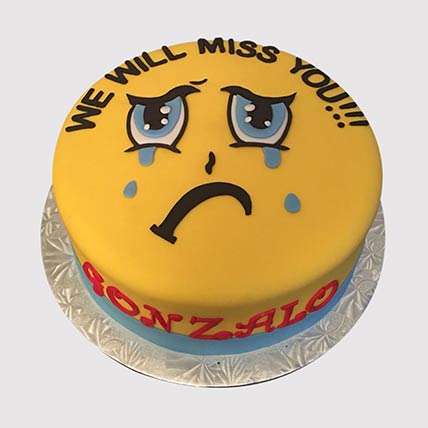Sad Smiley Miss You Vanilla Cake