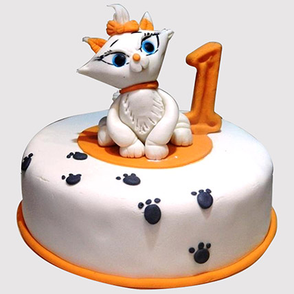 White Cat Birthday Black Forest Cake