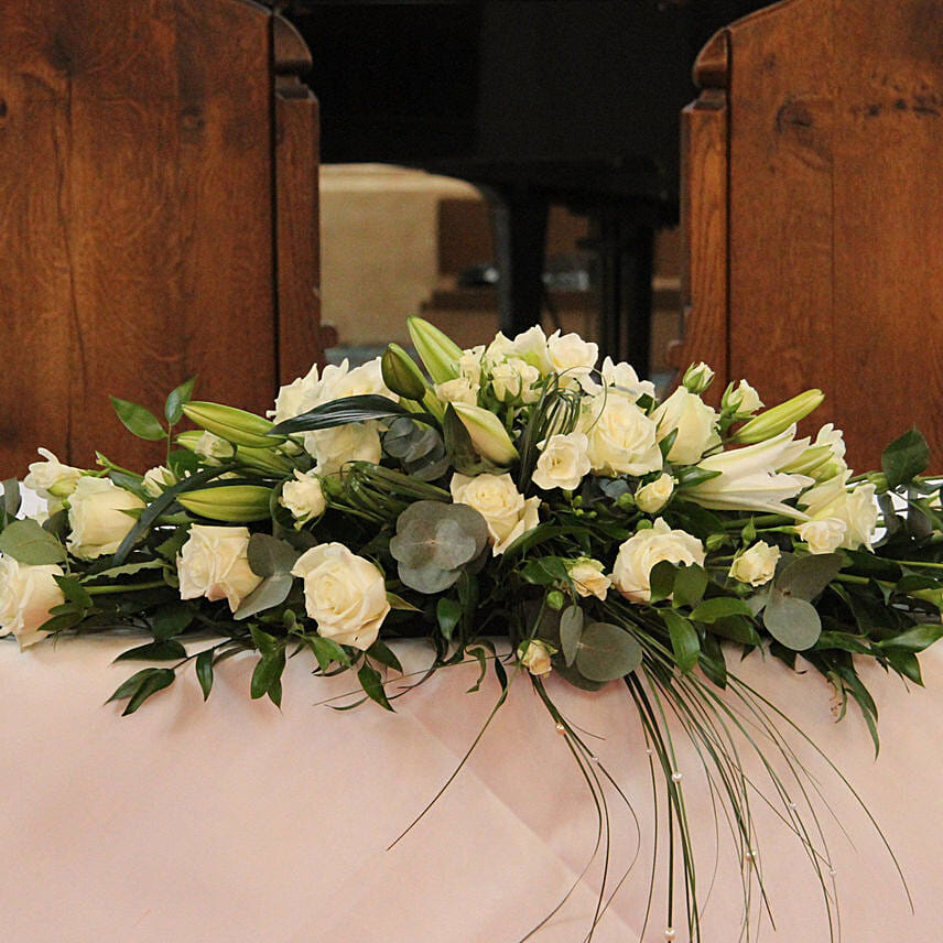Online White Roses & Lilies Table Arrangement Gift Delivery in