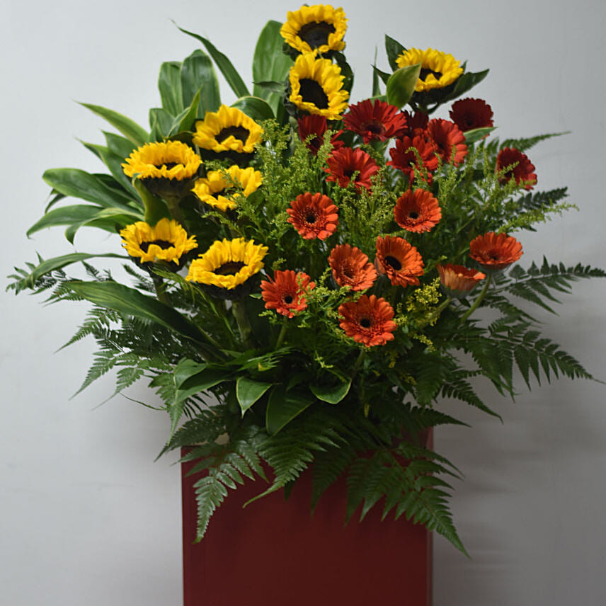 Online Yellow N Orange Flower Stand Gift Delivery in Singapore FNP
