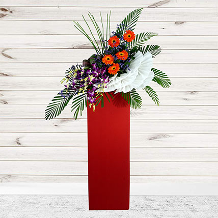 Mesmerising Mixed Flowers Red Cardboard Stand