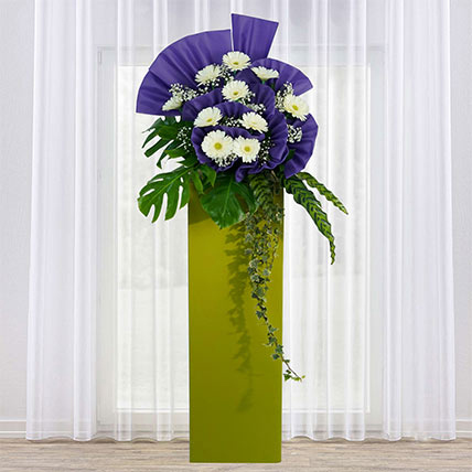 Rest In Heaven Condolence Mixed Flowers Green Stand