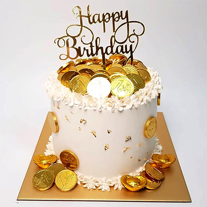 Happy Bday Vanilla Money Pulling Cake
