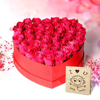 Heartshape Pink Roses Box With I Love You Table Top For Valentines