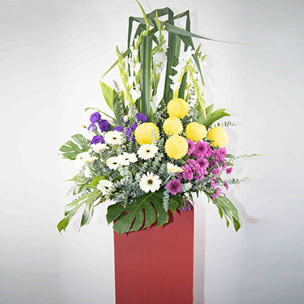 Heavenly Mixed Flowers Red Cardboard Stand