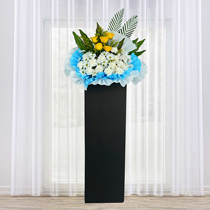 Peaceful Condolence Mixed Flowers Black Stand