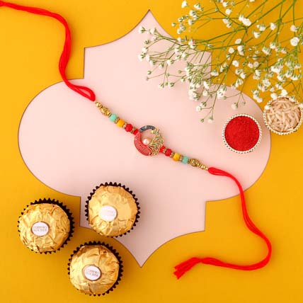 Sneh Colourful Pearls Rakhi & Ferrero Rocher