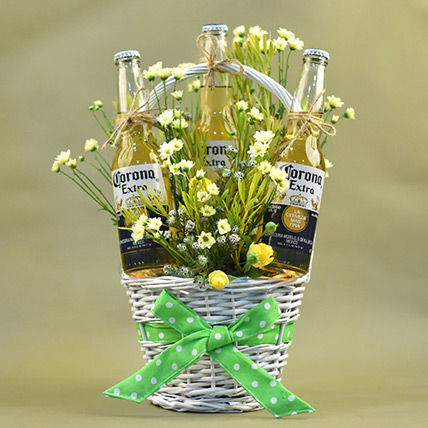 Yellow Pom & Beer Basket