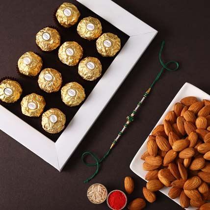 Sneh Sleek Rakhi With Almonds & Ferrero Rocher