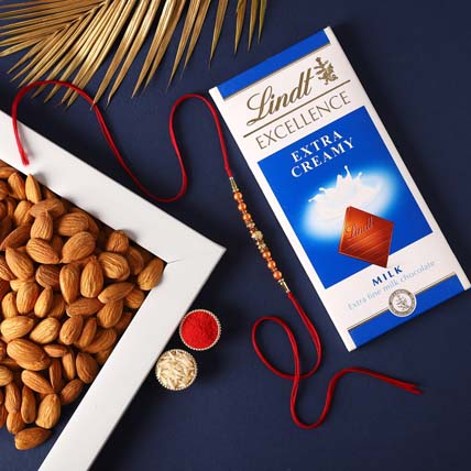 Sneh Sleek Rakhi With Lindt Chocolates & Almonds