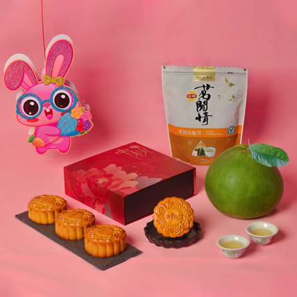 Pure Lotus Double Yolk Mooncakes And Pomelo Lipton Tea And Lantern Toy