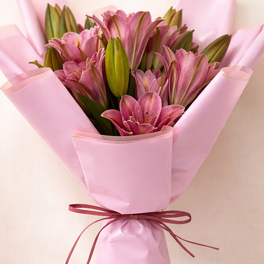 Online 6 Passionate Oriental Pink Lilies Gift Delivery in Singapore - FNP
