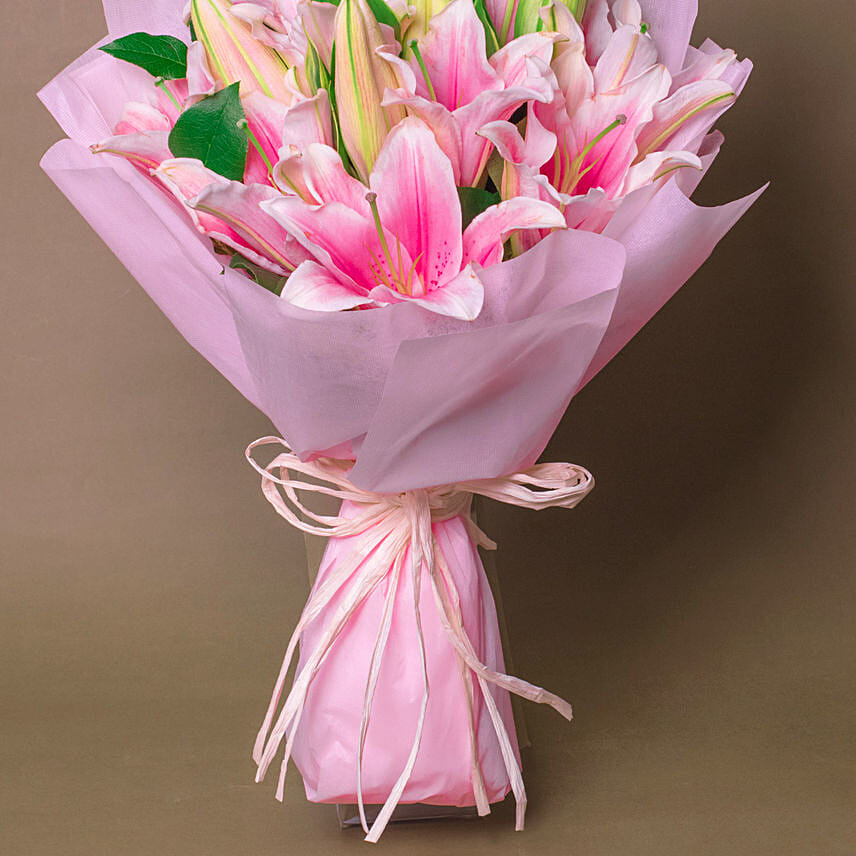 Online 6 Passionate Oriental Pink Lilies Gift Delivery in Singapore - FNP
