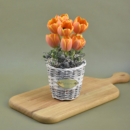 Orange Tulips Willow Basket