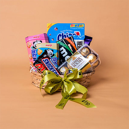 Chocolates Loaded Wooden Basket