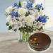 Blue And White Floral Bunch With Chocolate Cake