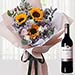 Mixed Flowers Bouquet N Wine Combo