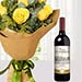 Yellow Roses Bouquet N Wine Combo