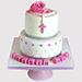 Pretty Pink Floral Christening Vanilla Cake