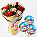 Appealing Mixed Carnations Bouquet With Birthday Balloons