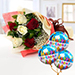 Beauty Of Red N White Roses With Birthday Balloons