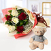 Beauty Of Red N White Roses With Teddy Bear