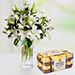 Charm Of White With Lilies And Roses With Ferrero Rocher