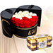 Floral Box Of Red N White Roses With Ferrero Rocher