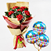 Majestic Mixed Carnations Bouquet With Birthday Balloons