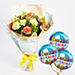 Serene Mixed Carnations Bouquet With Birthday Balloons
