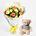 Serene Mixed Carnations Bouquet With Teddy Bear