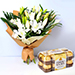 White Beauty Lilies Bouquet With Ferrero Rocher