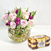 Beautiful Tulips Roses In Fish Bowl With Ferrero Rocher