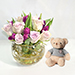 Beautiful Tulips Roses In Fish Bowl With Teddy Bear