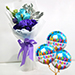 Blue Rose Eustoma Blossom Bouquet With Birthday Balloons