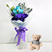 Blue Rose Eustoma Blossom Bouquet With Teddy Bear