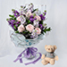 Elegant Mixed Flowers Wrapped Bouquet With Teddy