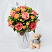 Exotic Flowers Ceramic Vase Arrangement With Teddy