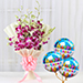 Impressive Orchids Flowers Bouquet With Birthday Balloons