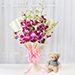 Impressive Orchids Flowers Bouquet With Teddy Bear