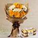 Lovely Yellow White Flowers Jute Bouquet With Chocolate