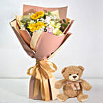 Premium Mixed Flowers Bouquet With Teddy Bear